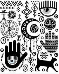 Strijkpatches – mystieke symbolen, groot vel 20 × 30 cm