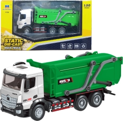 Metalen model van een groene Huina vuilniswagen 1:50