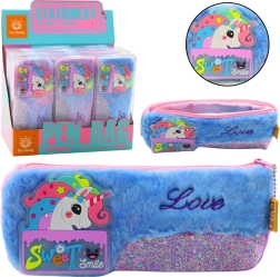 Trousse en peluche avec licorne bleue avec des éléments scintillants