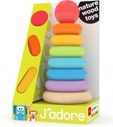 Regenboogringen op een staaf – houten educatief speelgoed voor de allerkleinsten