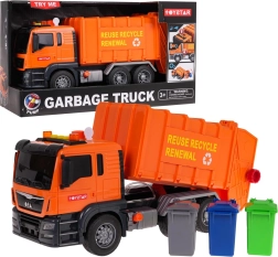 Camion poubelle orange avec effets sonores + accessoires