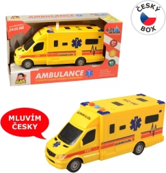 Friction-powered ambulance with light and sound, 19 cm
