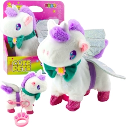 Interactive plush unicorn on a leash with sounds and removable wings