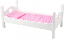 Lit de poupée en bois avec petits cœurs blancs