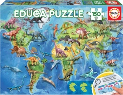 Puzzle Carte du monde avec dinosaures EDUCA 150 pièces