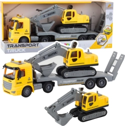 Truck with Detachable Flatbed and Crawler Excavator with Lights and Sounds – Yellow