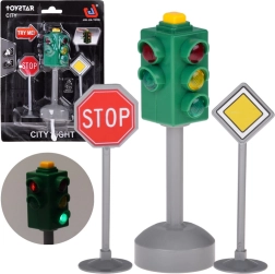 verkeerslichtspeelgoed met licht en geluid en 2 verkeersborden