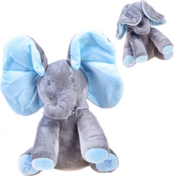 Interactieve pluchen olifant die zingt en peek‑a‑boo speelt – Blauw