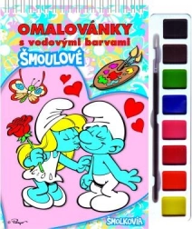 Livre de coloriage Les Schtroumpfs avec aquarelles et pinceau, reliure à spirale 21 × 23 cm