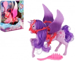 Winged unicorn for combing with brush, plastic, 22 cm, 3 colors