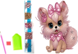 Diamond painting on canvas – pink puppy 23 × 30 cm