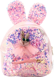 Petit sac à dos rose pour enfant avec sequins et oreilles de lapin 4,4 L