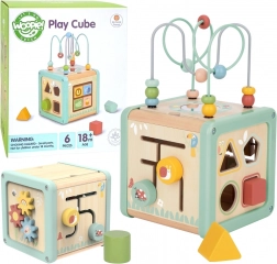 Houten activitykubus WOOPIE GREEN – multifunctionele educatieve sorter