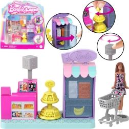 Mini supermarket Barbie Land with doll and cash register