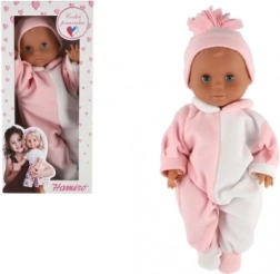 HAMIRO Baby Doll 40 cm with Rigid Body in White-and-Pink Onesie and Pink Cap