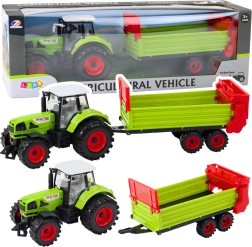 Tractor with Trailer on Flywheel, Opening Hood and Doors, Green