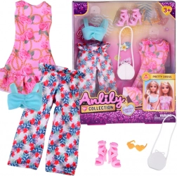 Zomers setje poppenkleding met jurk en accessoires