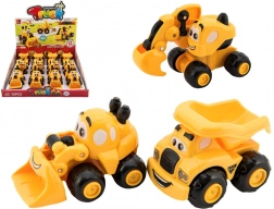 kunststof bouwvoertuigje voor de allerkleinsten 9 cm, 3 soorten, vrijloop,
