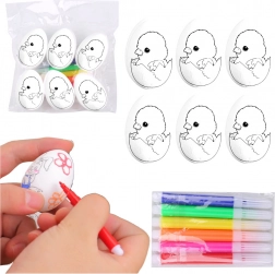 Polystyreen Paaseieren om te schilderen met stiften, kuikentje in ei, 6 stuks