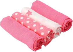 New Baby Softy Cotton Muslin Cloths with Print 70 × 70 cm, 4 pcs, pink–white