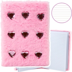 Plush Notebook with Crystal Hearts Pink A5 80 Sheets