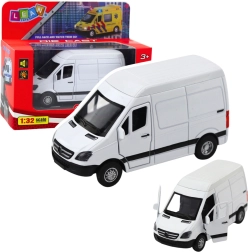 Metalen bestelwagen 1:32 met pull-back aandrijving, licht en geluid – wit