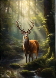 Diamond Painting Deer by the Forest Stream 30x40 cm