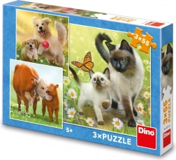kinderpuzzels dierenfamilie 3×55 stukjes