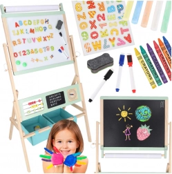 Houten dubbelzijdig kinderbord LULILO Kredo 3-in-1 met magneten, papier en manden