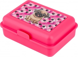 Roze broodtrommel met hondenillustratie