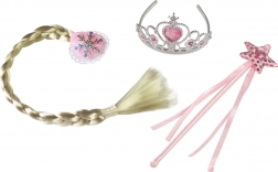 Set de princesse rose avec tresse (couronne, baguette, tresse)