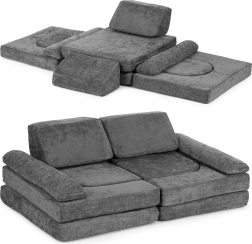 Opvouwbare modulaire kinderloungebank voor 2 kinderen met 10 zachte beklede elementen – grijs ECOTOYS