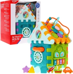 Maison sensorimotrice pliable pour enfants 18m+ avec mini-jeux, 9 puzzles, trieur de formes, enfilage et horloge