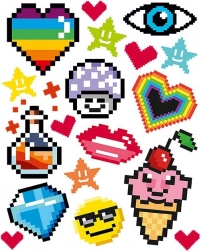 strijkafbeeldingen met pixelmotieven – 2 grote vellen