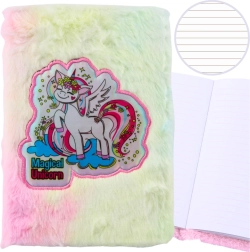 Plush A5 notebook with unicorn, soft furry cover, lined