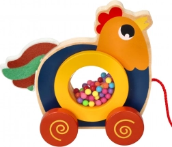 Houten trekdiertje Haan Kukuryku