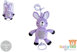 Wind-up plush bunny with music and clip for stroller and crib 30 cm