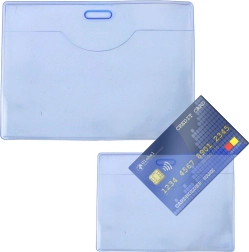 Transparent Elastic Blue Horizontal ID Card Sleeve