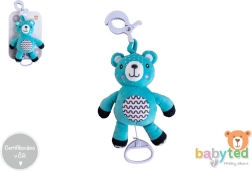 Pluche teddybeer met opwindbaar muziekdoosje en clip 30 cm