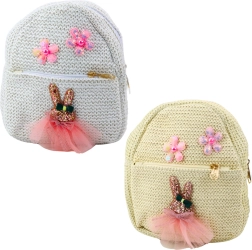 Petit sac à dos enfant avec broderie Lapin en robe Fleurs