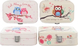 Sieradendoosje met uilenmotief met spiegeltje