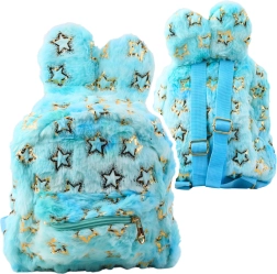 Kinderpluchen rugzak met gouden sterretjes blauw