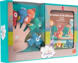 Set van 5 rubberen vingerpopjes dinosaurussen met zacht boekje, 3+, waterbestendig