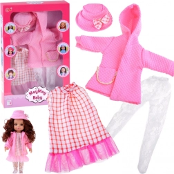 Roze set poppenkleding voor 36–40 cm – jurk, jasje en hoedje