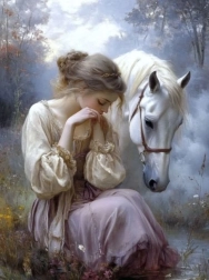 Diamond painting meisje met paard 30 × 40 cm