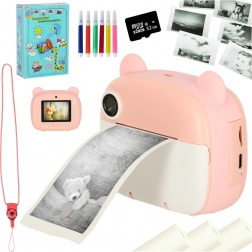 Children's instant camera with thermal printer – pink teddy bear, 32 GB card