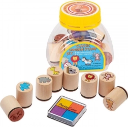 Goki set van 8 houten stempels met inkt