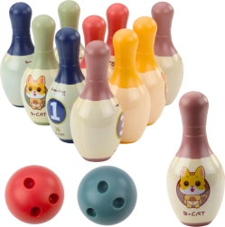 Kinder bowling set met kittens – 10 kegels en 2 gekleurde ballen