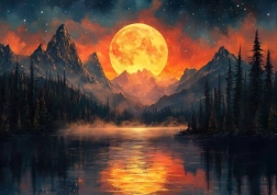 Diamantschilderen Gouden maan in de bergen 30x40cm