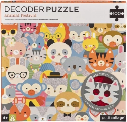 Petit Collage Decoder-Puzzle Tierfestival mit 3D-Brille, 100 Teile